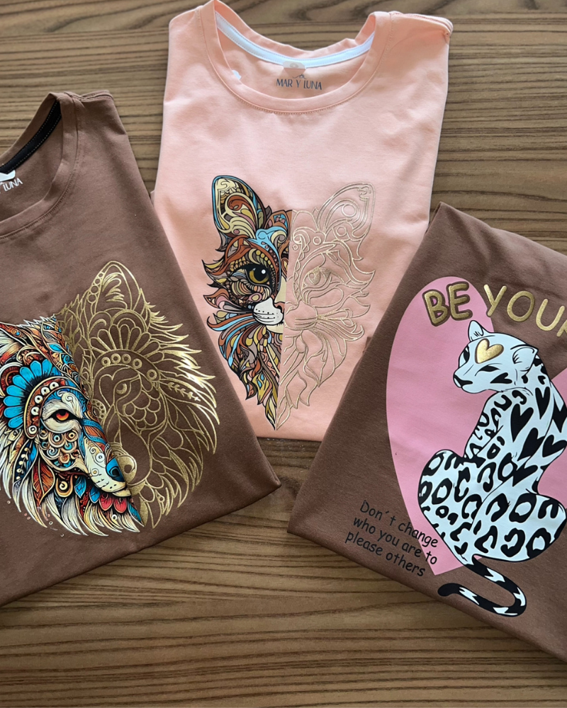 CAMISETA GATO METALIZADO