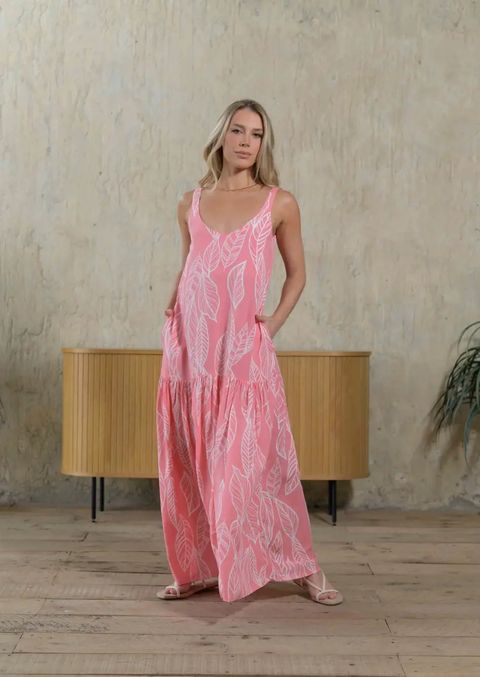VESTIDO MARCIA HOJAS PINK