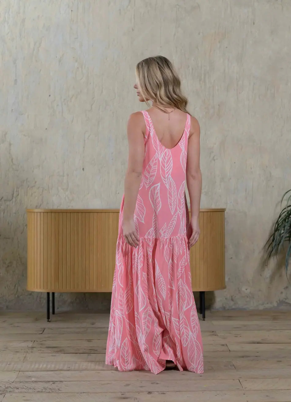 VESTIDO MARCIA HOJAS PINK