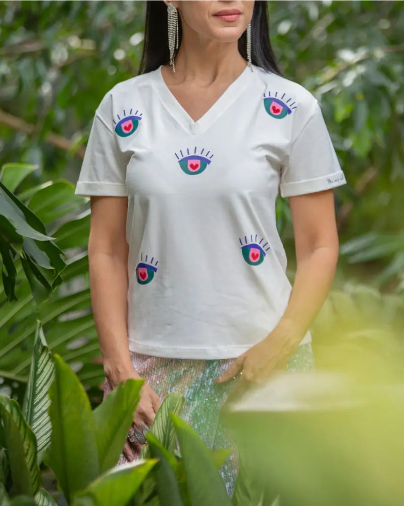 CAMISETA, ME VEO Y BRILLO CUELLO EN V