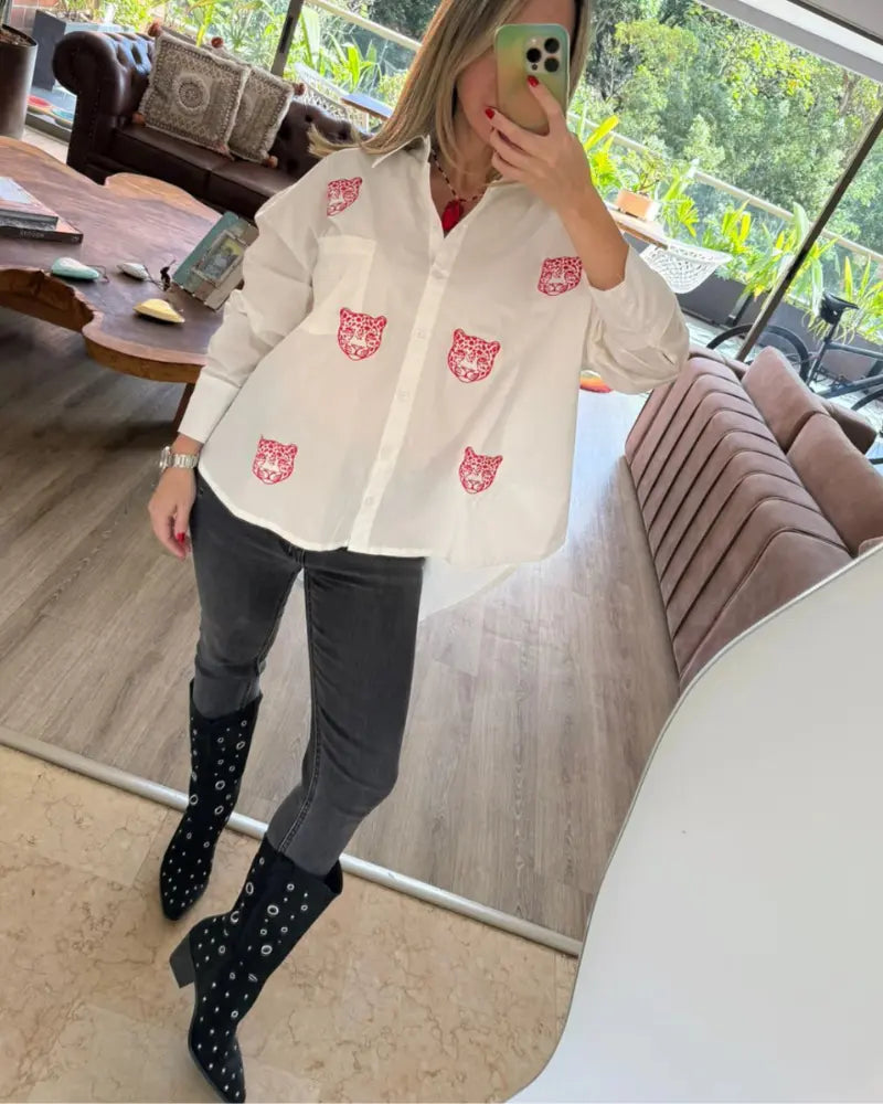 CAMISA PANTERAS ROJAS OVERSIZE