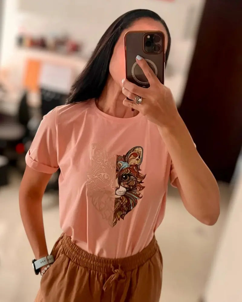 CAMISETA GATO METALIZADO