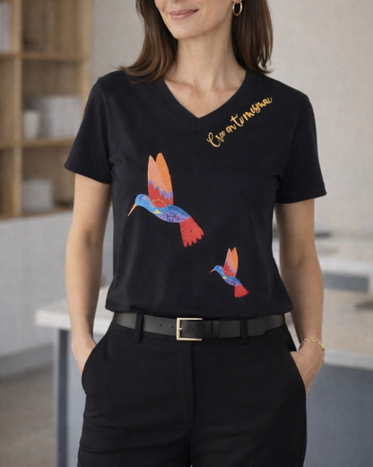 CAMISETA COLIBRI NEGRA CREE EN TI MISMA V