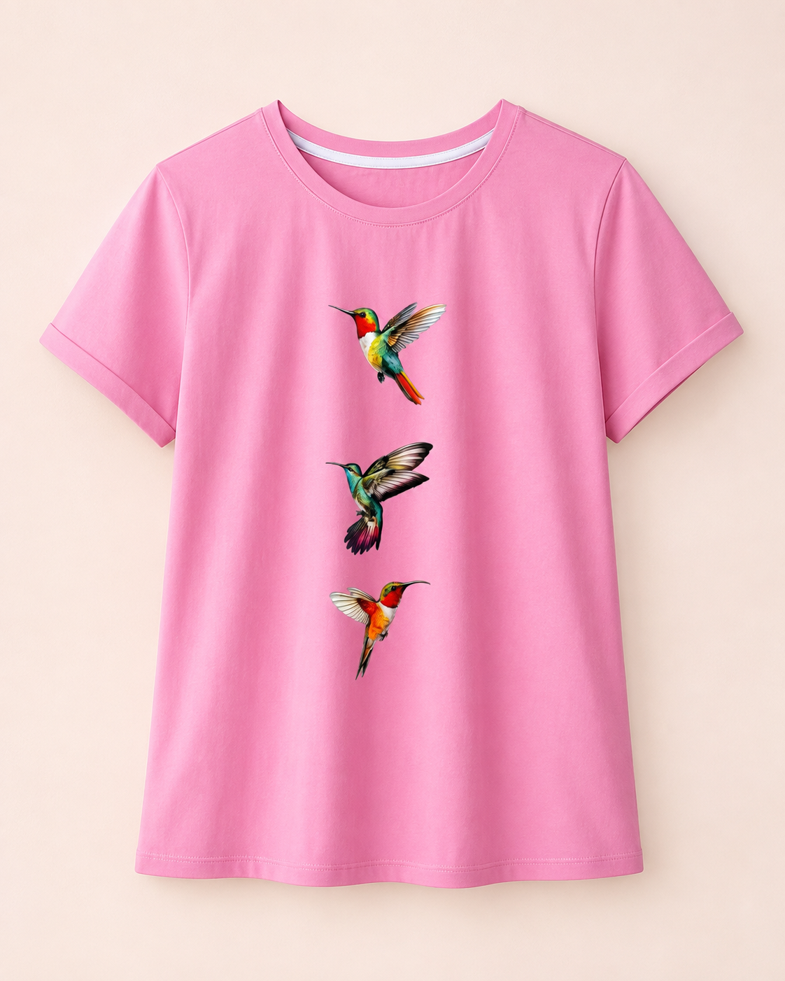 CAMISETA 3 COLIBRIES, ROSADA