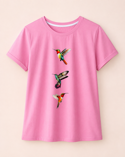 CAMISETA 3 COLIBRIES, ROSADA