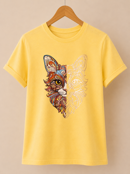 CAMISETA GATO METALIZADO AMARILLO ULTIMA UNIDAD