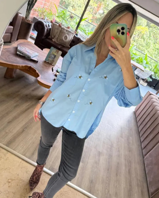 CAMISA ABEJAS AZUL OVERSIZE
