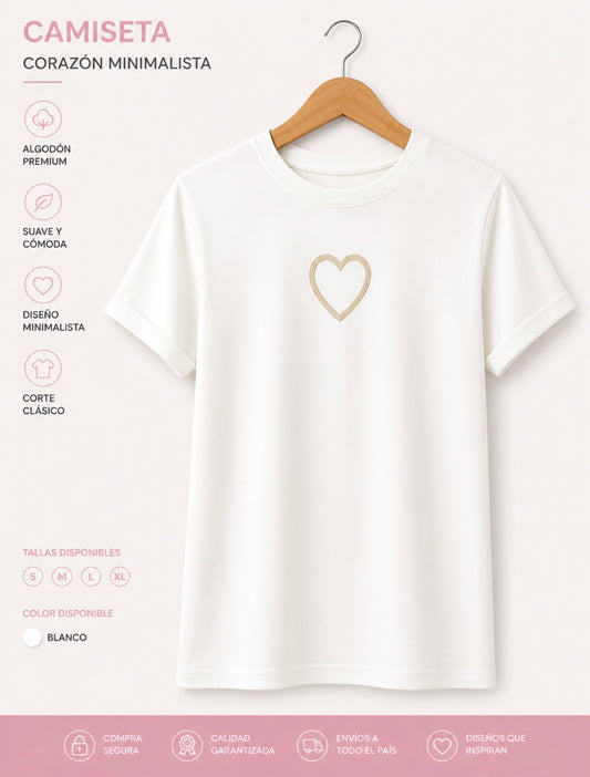 CAMISETA CORAZON BORDADO MARFIL
