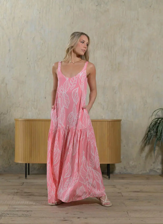 VESTIDO MARCIA HOJAS PINK