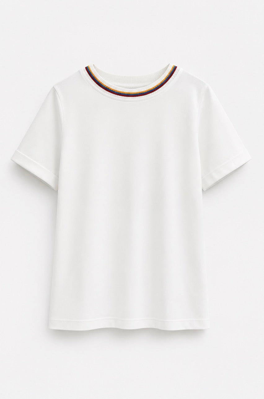 CAMISETA TRICOLOR CUELLO BORDADO