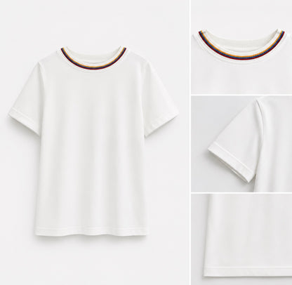 CAMISETA TRICOLOR CUELLO BORDADO