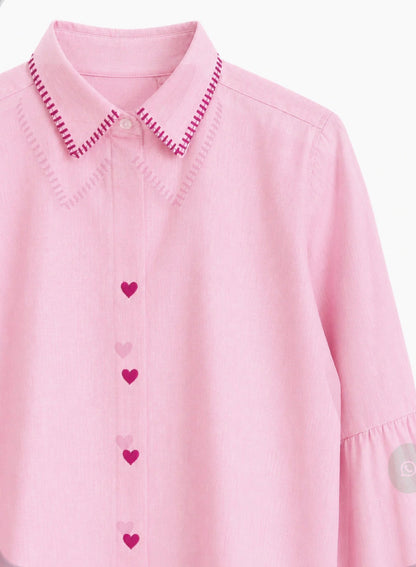 CAMISA ROSA CHAMBRAY, CORAZONES MAGENTA