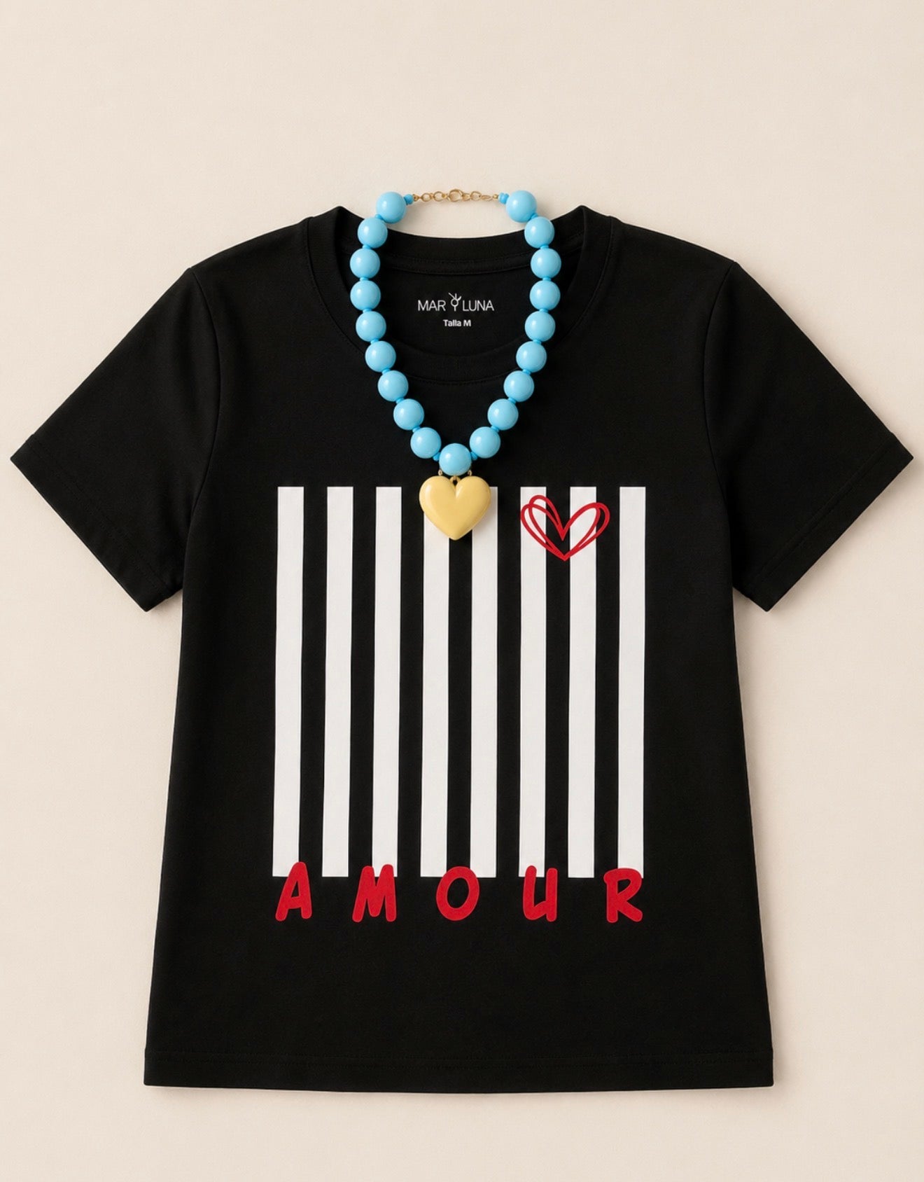 COLLAR AZUL CON CORAZON MARFIL