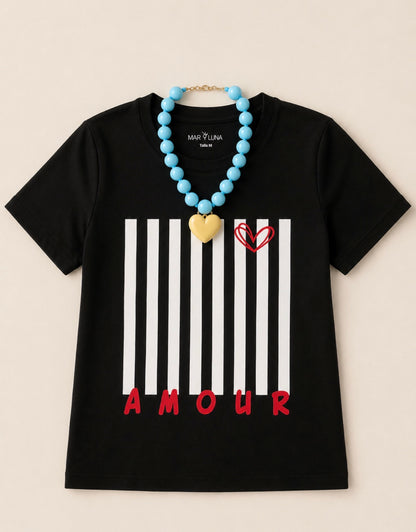 COLLAR AZUL CON CORAZON MARFIL