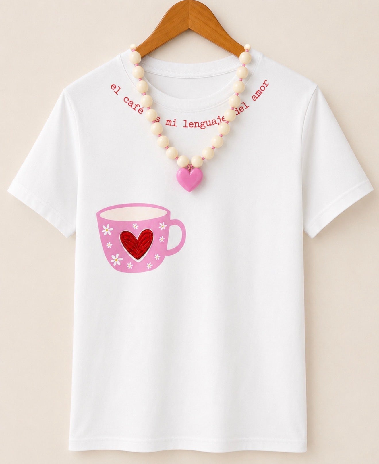 COLLAR MARFIL CORAZON ROSADO