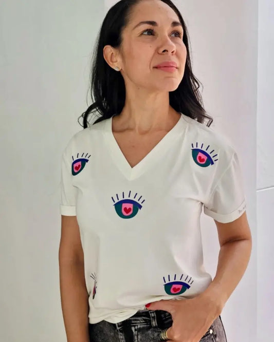 CAMISETA, ME VEO Y BRILLO CUELLO EN V