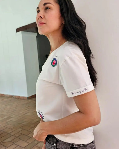 CAMISETA, ME VEO Y BRILLO CUELLO EN V