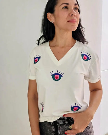 CAMISETA, ME VEO Y BRILLO CUELLO EN V