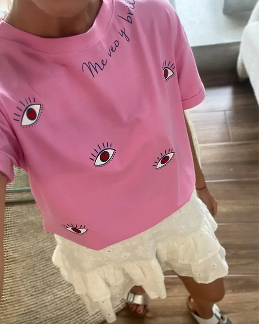 CAMISETA ME VEO Y BRILLO, FUXIA