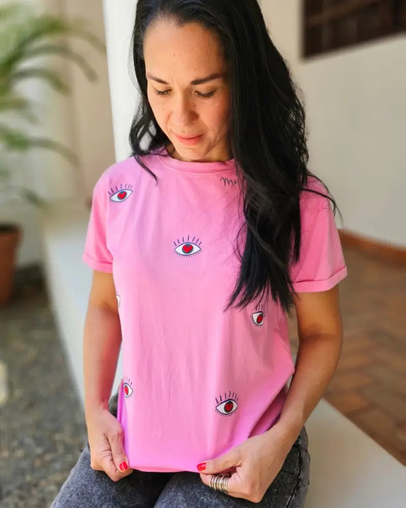 CAMISETA ME VEO Y BRILLO, FUXIA