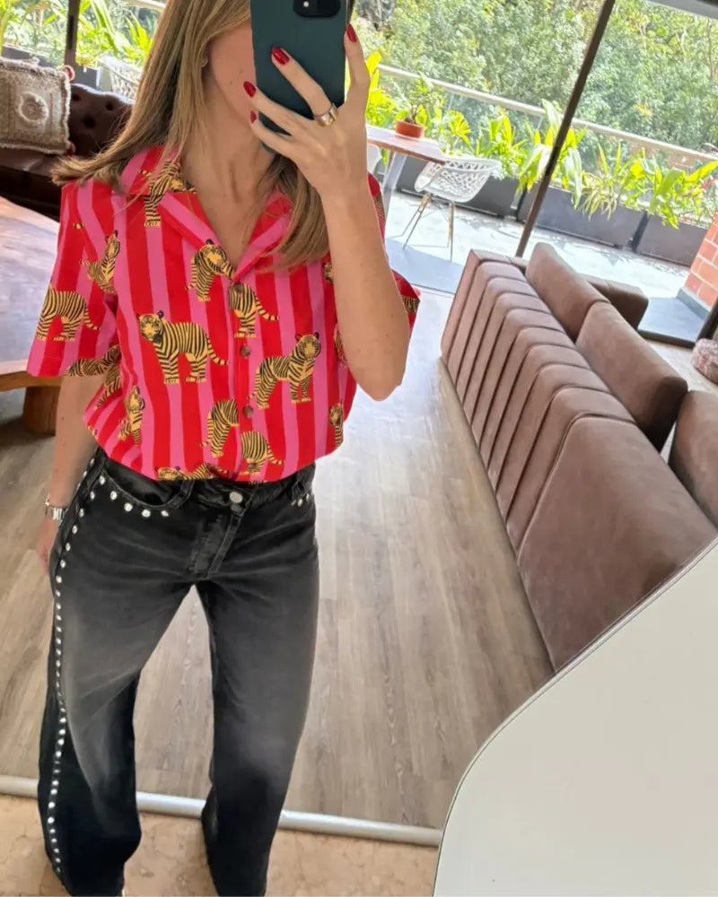 CAMISA TIGRES RAYAS ROJO